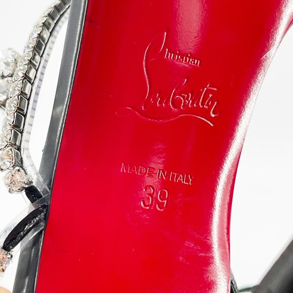 New Christian Louboutin Joli Queen Black PVC Strass Ankle Strap Sandals EU 39 - Picture 11 of 11